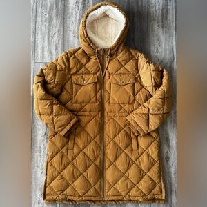 Levi’s Womens Soft Sherpa Lined Diamond Quilted Long Parka Jacket XXL Puffer 2XL